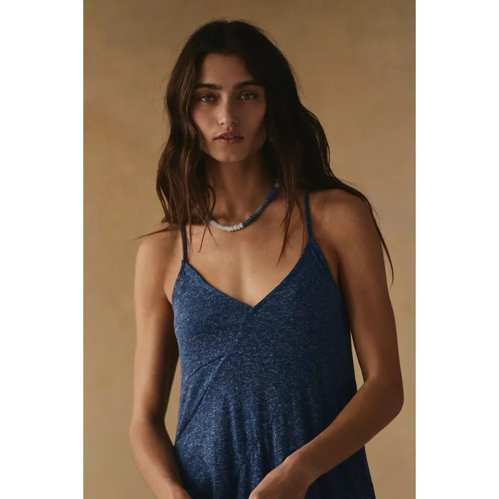 Free People Free-est Cassidy Maxi Tank Top Asymmetrical High Low Blue XS 289496